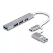 Delock 4 portový tenký USB Hub s USB Type-C nebo USB Typu-A na 3 x USB 2.0 Typ-A samice + 1 x USB 5 Gbps Typ-A samice