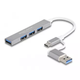 Delock 4 portový tenký USB Hub s USB Type-C nebo USB Typu-A na 3 x USB 2.0 Typ-A samice + 1 x USB 5 Gbps Typ-A samice Delock 4 portový tenký USB Hub s USB Type-C nebo USB Typu-A na 3 x USB 2.0 Typ-A samice + 1 x USB 5 Gbps Typ-A samice