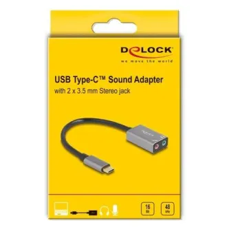 Delock Externí zvuková karta USB Type-C s audio adaptérem Plug & Play, 2 x 3,5 mm stereo jack Delock Externí zvuková karta USB Type-C s audio adaptérem Plug & Play, 2 x 3,5 mm stereo jack
