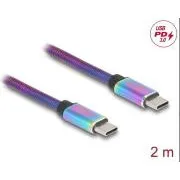 Delock Kabel USB 2.0 ze zástrčky USB Type-C na zástrčku, s duhovým kovovým pláštěm, PD 3.0, 60 W, 2 m