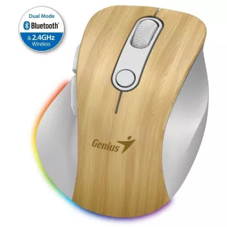Genius Ergo 9000S Pro Myš, bezdrátová, optická, 2400DPI, 6 tlačítek, Bluetooth, 2,4GHz, USB-C nabíjení, tichá, 7bar.pods.,borovice Genius Ergo 9000S Pro Myš, bezdrátová, optická, 2400DPI, 6 tlačítek, Bluetooth, 2,4GHz, USB-C nabíjení, tichá, 7bar.pods.,borovice
