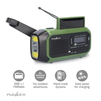 Nedis RDDBCR2000GN - Nouzové Radio | DAB+ / FM | Napájení z baterie/Napájení z USB/Ruční klika / Solar Powered | Budík Nedis RDDBCR2000GN - Nouzové Radio | DAB+ / FM | Napájení z baterie/Napájení z USB/Ruční klika / Solar Powered | Budík