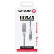 SWISSTEN DATOVÝ KABEL KEVLAR USB / LIGHTNING 1,5 M BÍLÝ