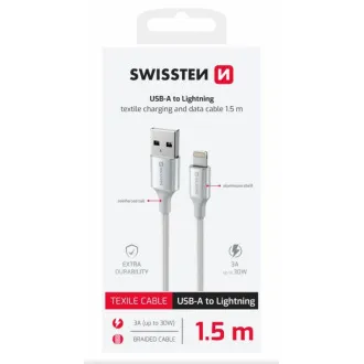SWISSTEN DATOVÝ KABEL TEXTILE II USB / LIGHTNING 1,5 M BÍLÝ SWISSTEN DATOVÝ KABEL TEXTILE II USB / LIGHTNING 1,5 M BÍLÝ