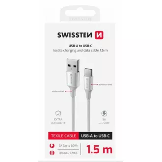 SWISSTEN DATOVÝ KABEL TEXTILE II USB / USB-C 1,5 M BÍLÝ SWISSTEN DATOVÝ KABEL TEXTILE II USB / USB-C 1,5 M BÍLÝ