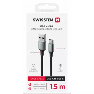 SWISSTEN DATOVÝ KABEL TEXTILE II USB / USB-C 1,5 M ČERNÝ SWISSTEN DATOVÝ KABEL TEXTILE II USB / USB-C 1,5 M ČERNÝ