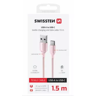 SWISSTEN DATOVÝ KABEL TEXTILE II USB / USB-C 1,5 M RŮŽOVÝ SWISSTEN DATOVÝ KABEL TEXTILE II USB / USB-C 1,5 M RŮŽOVÝ