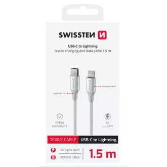 SWISSTEN DATOVÝ KABEL TEXTILE II USB-C / LIGHTNING 1,5 M BÍLÝ SWISSTEN DATOVÝ KABEL TEXTILE II USB-C / LIGHTNING 1,5 M BÍLÝ