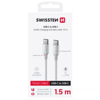 SWISSTEN DATOVÝ KABEL TEXTILE II USB-C / USB-C 1,5 M BÍLÝ SWISSTEN DATOVÝ KABEL TEXTILE II USB-C / USB-C 1,5 M BÍLÝ