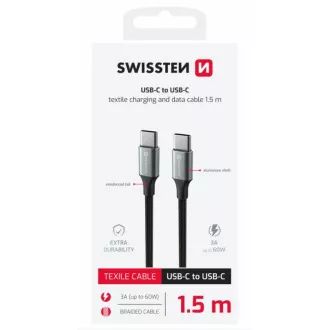 SWISSTEN DATOVÝ KABEL TEXTILE II USB-C / USB-C 1,5 M ČERNÝ SWISSTEN DATOVÝ KABEL TEXTILE II USB-C / USB-C 1,5 M ČERNÝ