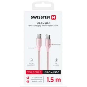 SWISSTEN DATOVÝ KABEL TEXTILE II USB-C / USB-C 1,5 M RŮŽOVÝ SWISSTEN DATOVÝ KABEL TEXTILE II USB-C / USB-C 1,5 M RŮŽOVÝ