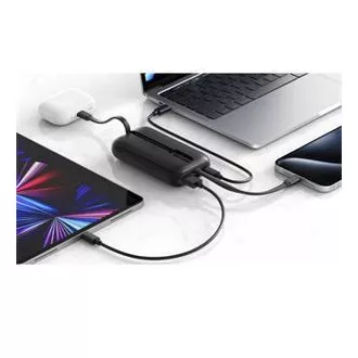 SWISSTEN POWER BANK VOLTBOX 35W 10000 mAh S INTEGROVANÝMI KABELY USB-C A LIGHTNING ČERNÁ