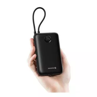 SWISSTEN POWER BANK VOLTBOX 35W 20000 mAh S INTEGROVANÝMI KABELY USB-C A LIGHTNING ČERNÁ