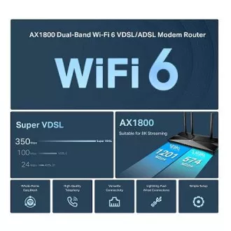 TP-Link Archer VX1800V - AX1800 Wi-Fi 6 VDSL/ADSL Modem a Router, USB 2.0 pro 3G/4G a Media, RJ-11 pro VoIP Telefon, Eas TP-Link Archer VX1800V - AX1800 Wi-Fi 6 VDSL/ADSL Modem a Router, USB 2.0 pro 3G/4G a Media, RJ-11 pro VoIP Telefon, Eas