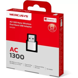MERCUSYS MA30N - AC1300 Bezdrátový dvoupásmový USB nano adaptér MERCUSYS MA30N - AC1300 Bezdrátový dvoupásmový USB nano adaptér