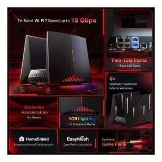 TP-Link Archer GE800 - BE19000, 1x10GLAN, 2x2,5GLAN, 4xLAN, 1x USB 3.0, Třípásmový herní Wi-Fi 7 router, HomeShiel™, EasyMesh™ TP-Link Archer GE800 - BE19000, 1x10GLAN, 2x2,5GLAN, 4xLAN, 1x USB 3.0, Třípásmový herní Wi-Fi 7 router, HomeShiel™, EasyMesh™