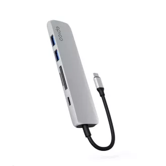 Epico 6v1 hliníkový USB-C 8K hub - stříbrná Epico 6v1 hliníkový USB-C 8K hub - stříbrná