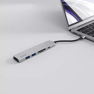 Epico 6v1 hliníkový USB-C 8K hub - stříbrná Epico 6v1 hliníkový USB-C 8K hub - stříbrná