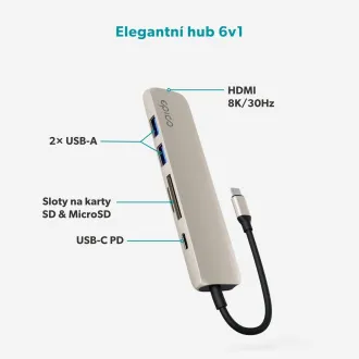 Epico 6v1 hliníkový USB-C 8K hub - hvězdná Epico 6v1 hliníkový USB-C 8K hub - hvězdná