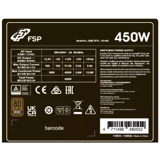 FSP HYPER 80+ PRO/450W/ATX 3.0/80PLUS Bronze 230V/Bulk FSP HYPER 80+ PRO/450W/ATX 3.0/80PLUS Bronze 230V/Bulk