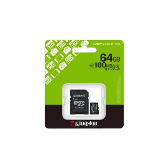 Kingston Canvas Select Plus/Micro SDXC/64GB/UHS-I U1 / Class 10/+ Adaptér Kingston Canvas Select Plus/Micro SDXC/64GB/UHS-I U1 / Class 10/+ Adaptér