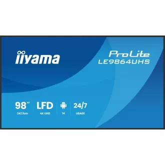 98" iiyama LE9864UHS-B1AG:VA,4K UHD,Android,24/7 98" iiyama LE9864UHS-B1AG:VA,4K UHD,Android,24/7