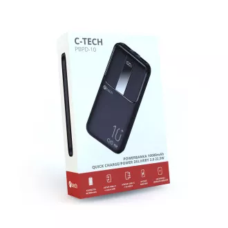 Powerbanka C-tech 10000mAh, Li-Pol, 22,5W, USB-C/USB-A/micro USB Powerbanka C-tech 10000mAh, Li-Pol, 22,5W, USB-C/USB-A/micro USB