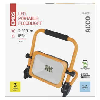 EMOS PŘENOSNÝ NABÍJECÍ LED REFLEKTOR ACCO 20W, 2000LM, IP54 EMOS PŘENOSNÝ NABÍJECÍ LED REFLEKTOR ACCO 20W, 2000LM, IP54