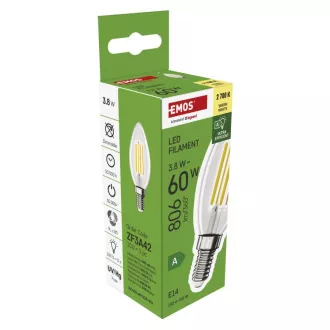 EMOS LED FLM CANDLE 3,8W(60W) 806lm E14 WW A CLASS EMOS LED FLM CANDLE 3,8W(60W) 806lm E14 WW A CLASS