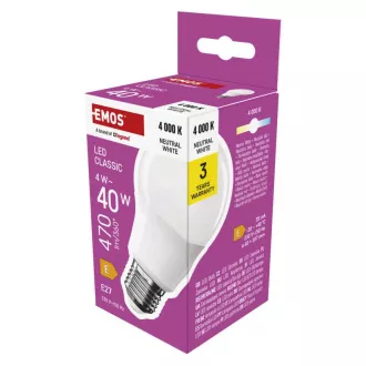 EMOS LED CLS A60 4W(40W) 470lm E27 NW EMOS LED CLS A60 4W(40W) 470lm E27 NW