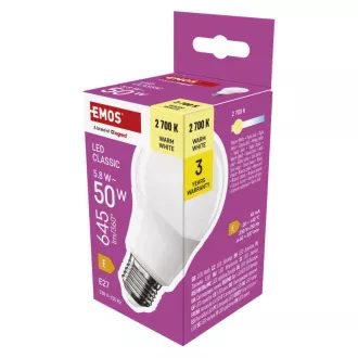 EMOS LED CLS A60 5,8W(50W) 645lm E27 WW EMOS LED CLS A60 5,8W(50W) 645lm E27 WW