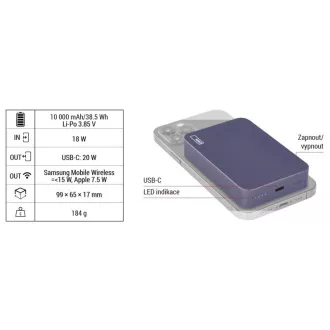 EMOS POWERBANKA WI 1046, bezdrátové nabíjení 20W, 10.000mAh, MODRÁ, 1xUSB-C EMOS POWERBANKA WI 1046, bezdrátové nabíjení 20W, 10.000mAh, MODRÁ, 1xUSB-C