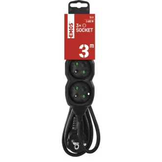 EMOS prodlužovací přívod 3z/3m, černý, 1,5mm EMOS prodlužovací přívod 3z/3m, černý, 1,5mm