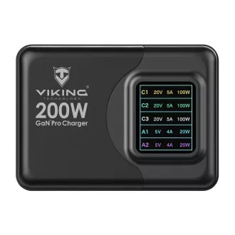 Viking USB GaN charger 200W PD PRO/síťový adaptér/Output:3xUSB-C,2xUSB-A/Rychlo nabíjení/ Viking USB GaN charger 200W PD PRO/síťový adaptér/Output:3xUSB-C,2xUSB-A/Rychlo nabíjení/