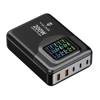 Viking USB GaN charger 200W PD PRO/síťový adaptér/Output:3xUSB-C,2xUSB-A/Rychlo nabíjení/ Viking USB GaN charger 200W PD PRO/síťový adaptér/Output:3xUSB-C,2xUSB-A/Rychlo nabíjení/