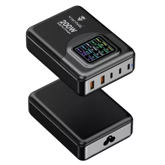 Viking USB GaN charger 200W PD PRO/síťový adaptér/Output:3xUSB-C,2xUSB-A/Rychlo nabíjení/ Viking USB GaN charger 200W PD PRO/síťový adaptér/Output:3xUSB-C,2xUSB-A/Rychlo nabíjení/