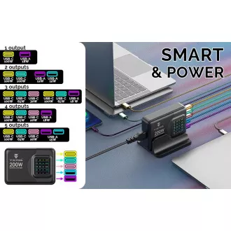 Viking USB GaN charger 200W PD PRO/síťový adaptér/Output:3xUSB-C,2xUSB-A/Rychlo nabíjení/ Viking USB GaN charger 200W PD PRO/síťový adaptér/Output:3xUSB-C,2xUSB-A/Rychlo nabíjení/