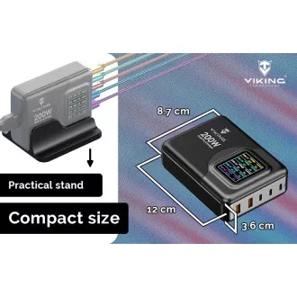 Viking USB GaN charger 200W PD PRO/síťový adaptér/Output:3xUSB-C,2xUSB-A/Rychlo nabíjení/ Viking USB GaN charger 200W PD PRO/síťový adaptér/Output:3xUSB-C,2xUSB-A/Rychlo nabíjení/