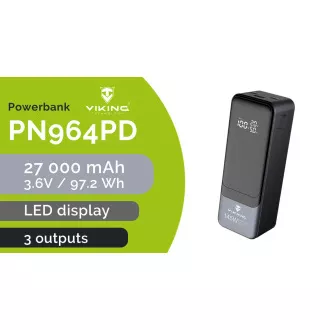 Viking PN-964PD 27000 mAh/Output:1xUSB-A,2xUSB-C/Input:2xUSB-C/LED display Viking PN-964PD 27000 mAh/Output:1xUSB-A,2xUSB-C/Input:2xUSB-C/LED display