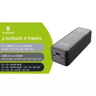 Viking PN-964PD 27000 mAh/Output:1xUSB-A,2xUSB-C/Input:2xUSB-C/LED display Viking PN-964PD 27000 mAh/Output:1xUSB-A,2xUSB-C/Input:2xUSB-C/LED display