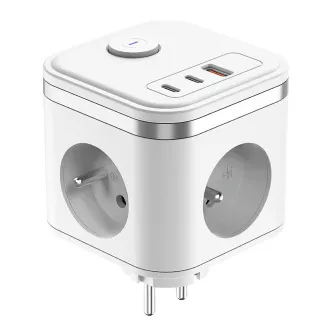 Síťový adaptér VIKING Y33, bílá/Output:3xAC,1xUSB-A,2xUSB-C/Tlačítko ON/OFF Síťový adaptér VIKING Y33, bílá/Output:3xAC,1xUSB-A,2xUSB-C/Tlačítko ON/OFF