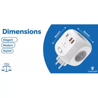 Síťový adaptér Viking AC43/Output: 4xAC, 2xUSB-A, 1xUSB-C/výkon až 3500W/ ON/OFF tlačítko Síťový adaptér Viking AC43/Output: 4xAC, 2xUSB-A, 1xUSB-C/výkon až 3500W/ ON/OFF tlačítko