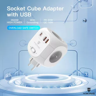 Síťový adaptér Viking AC43/Output: 4xAC, 2xUSB-A, 1xUSB-C/výkon až 3500W/ ON/OFF tlačítko Síťový adaptér Viking AC43/Output: 4xAC, 2xUSB-A, 1xUSB-C/výkon až 3500W/ ON/OFF tlačítko