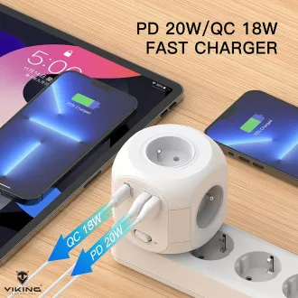 Síťový adaptér Viking AC43/Output: 4xAC, 2xUSB-A, 1xUSB-C/výkon až 3500W/ ON/OFF tlačítko Síťový adaptér Viking AC43/Output: 4xAC, 2xUSB-A, 1xUSB-C/výkon až 3500W/ ON/OFF tlačítko