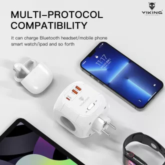 Síťový adaptér Viking AC43/Output: 4xAC, 2xUSB-A, 1xUSB-C/výkon až 3500W/ ON/OFF tlačítko Síťový adaptér Viking AC43/Output: 4xAC, 2xUSB-A, 1xUSB-C/výkon až 3500W/ ON/OFF tlačítko