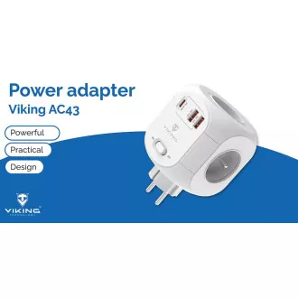 Síťový adaptér Viking AC43/Output: 4xAC, 2xUSB-A, 1xUSB-C/výkon až 3500W/ ON/OFF tlačítko Síťový adaptér Viking AC43/Output: 4xAC, 2xUSB-A, 1xUSB-C/výkon až 3500W/ ON/OFF tlačítko