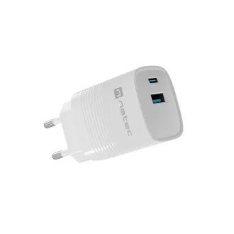 Universální USB nabíječka Natec RIBERA GaN 30W, 1X USB-A, 1X USB-C, Bílá Universální USB nabíječka Natec RIBERA GaN 30W, 1X USB-A, 1X USB-C, Bílá