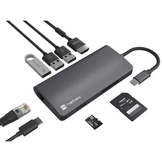 Natec multiport adaptér FOWLER 2 3X USB 3.0 HUB, HDMI 4K, USB-C, RJ45, SD, MICRO SD Natec multiport adaptér FOWLER 2 3X USB 3.0 HUB, HDMI 4K, USB-C, RJ45, SD, MICRO SD