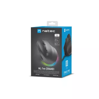 Vertikální myš Natec CRAKE 2 PRO/Vertikální/Optická/Pro praváky/12 400 DPI/Drátové USB-A/Černá