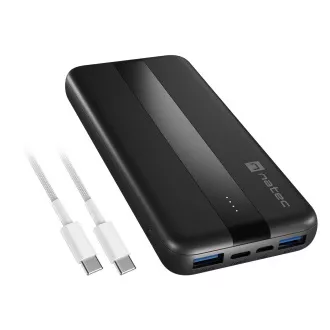 Power banka Natec TREVI SLIM Q V2 10000mAh, 2X USB-A 18W, 1X USB-C 20W, USB-C - USB0-C kabel, černá Power banka Natec TREVI SLIM Q V2 10000mAh, 2X USB-A 18W, 1X USB-C 20W, USB-C - USB0-C kabel, černá